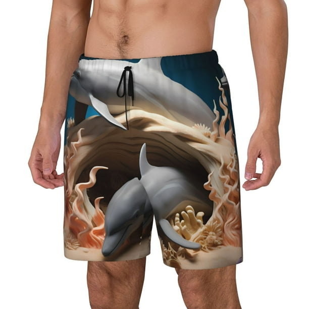Balery Coral Fish Dolphin Bañador para hombre, shorts de playa de secado rápido con entrepierna y forro de compresión-X-Large