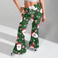 thumbnail image 4 of Women's Fashion Loose Drawstring Waist Christmas Printed Casual Sports Pants Casual Flared Pants, Comfortable and Stylish Bottoms for Home and Outdoor Wear, Dark Green, 2XL, 4 of 8