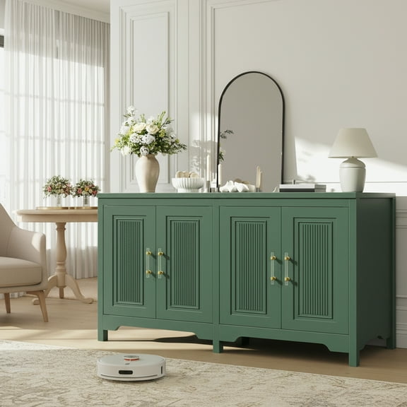 Vipuse 55" Sideboard Buffet Cabinet with Adjustable Shelves, Modern Fluted Kitchen Cabinet Storage, Coffee Bar Station for Dining Room, Kitchen Buffet, Green
