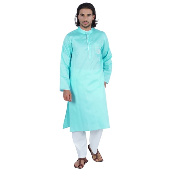 Atasi Men’s Henley Solid Long Sleeve Kurta Mandarin Collar Ethnic Long Wear
