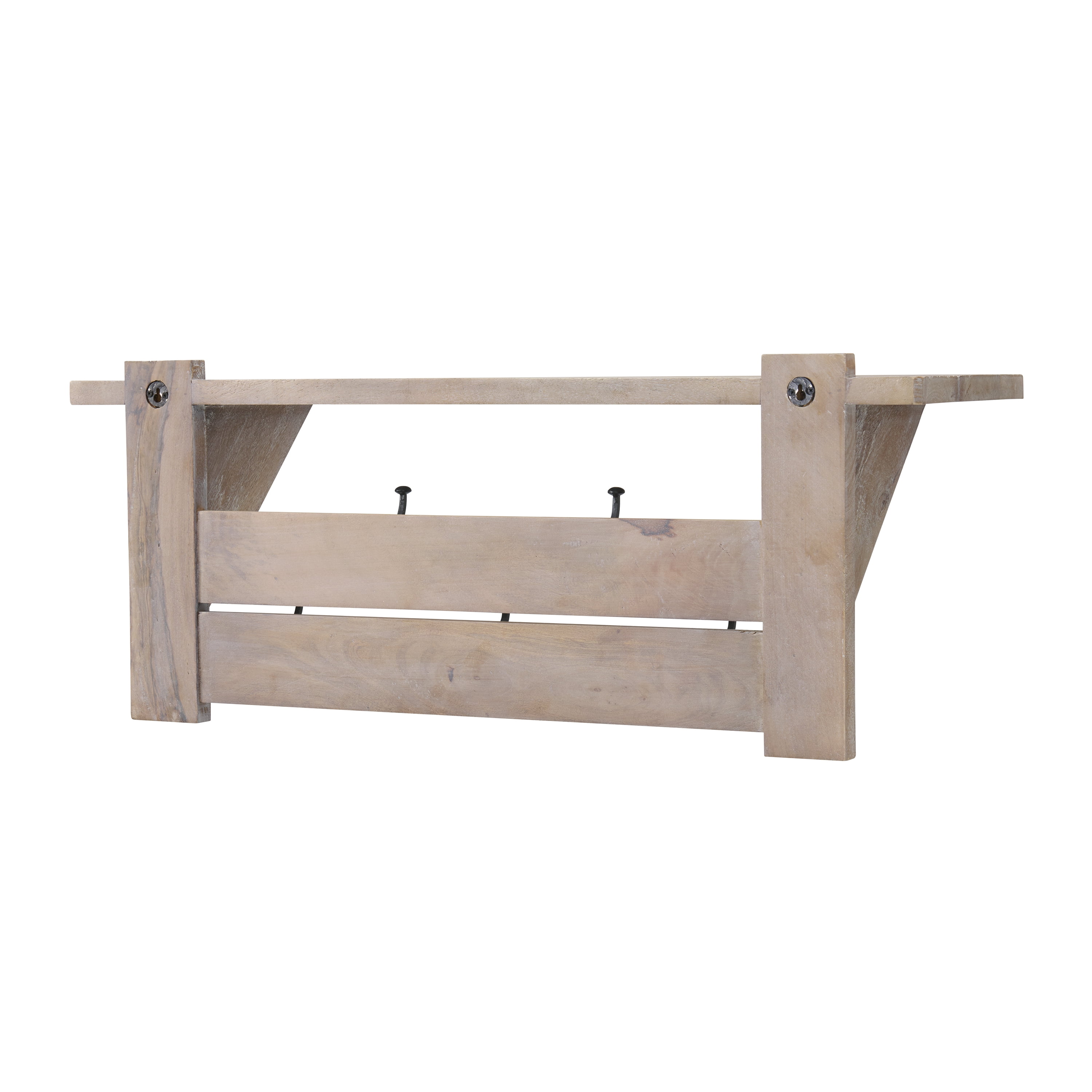 Alaterre Furniture Castleton Mango Wood 40"W Bench and Coat Hook with Shelf, Driftwood