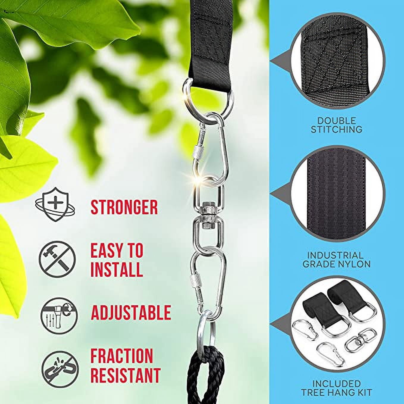 SereneLife Saucer Swing with Hang Kit, Outdoor Tree Swing with Swivel Spinner for Kids (Rainbow)