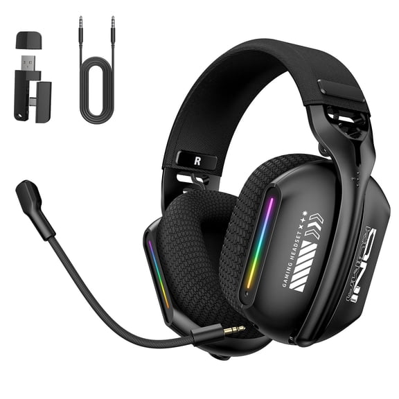 Siivton Wireless Gaming Headset 2.4GHz for PS5, PC, Switch, PS4, Bluetooth 5.3 Gaming Headphones with Microphone,3.5mm Wired Mode for Xbox, 60H Battery, Lightweight, RGB Lights, Noise Isolating