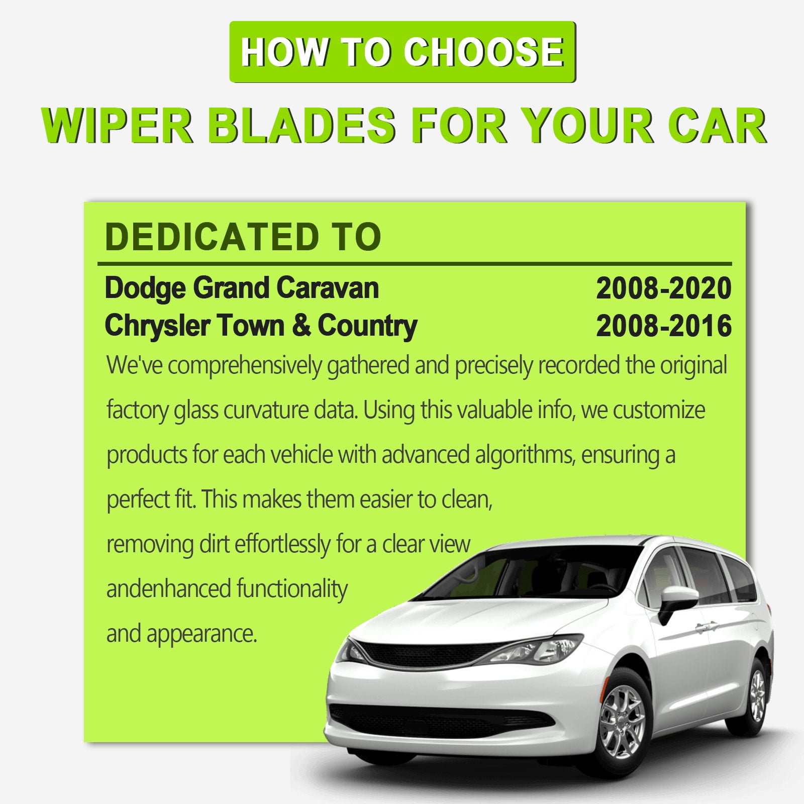 FARRLADI Silicone Windshield Wipers Replacement for Dodge Grand Caravan 2008-2020,Original Equipment Automotive Replacement Wiper Blades - 26"+20"+16"(3 Pack)