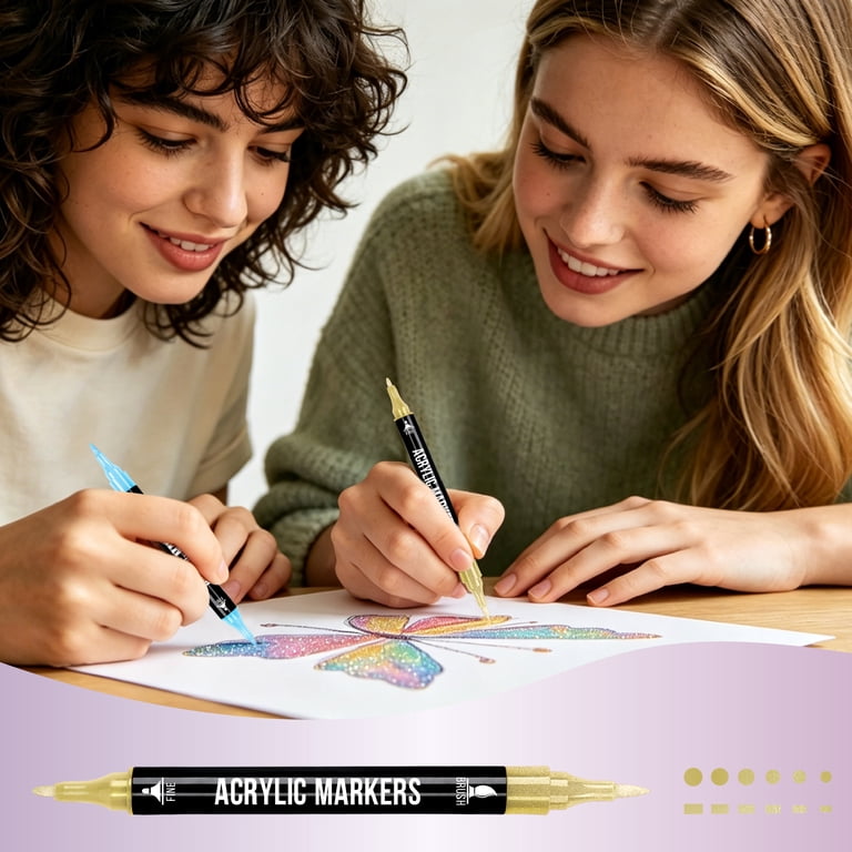 Pagather 24 Metallic Acrylic Paint Markers, Dual Tip photo 3