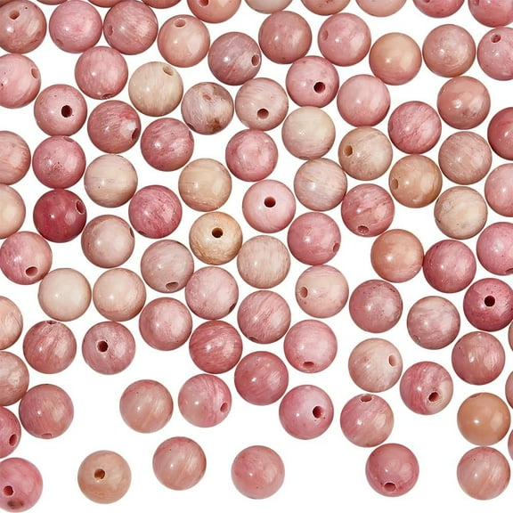 1 Box 120 Pcs Natural Stone Beads 6mm Pink Rhodonite Beads Gemstone Round Loose Beads for Bracelet Necklace Jewelry Making