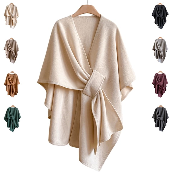 Hbtdoern Open Front Fleece Shawl Wrap with Loop for Women, Soft Open Front Fleece Blanket Shawl Wrap, Elegant Cozy Poncho Cape for Fall Winter