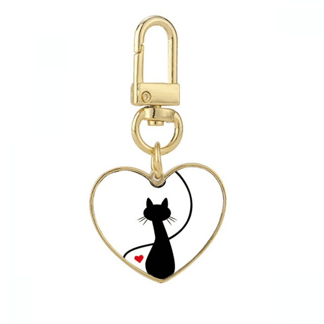 Sihouette animal gato meow corazon Llavero de metal en forma de corazón dorado