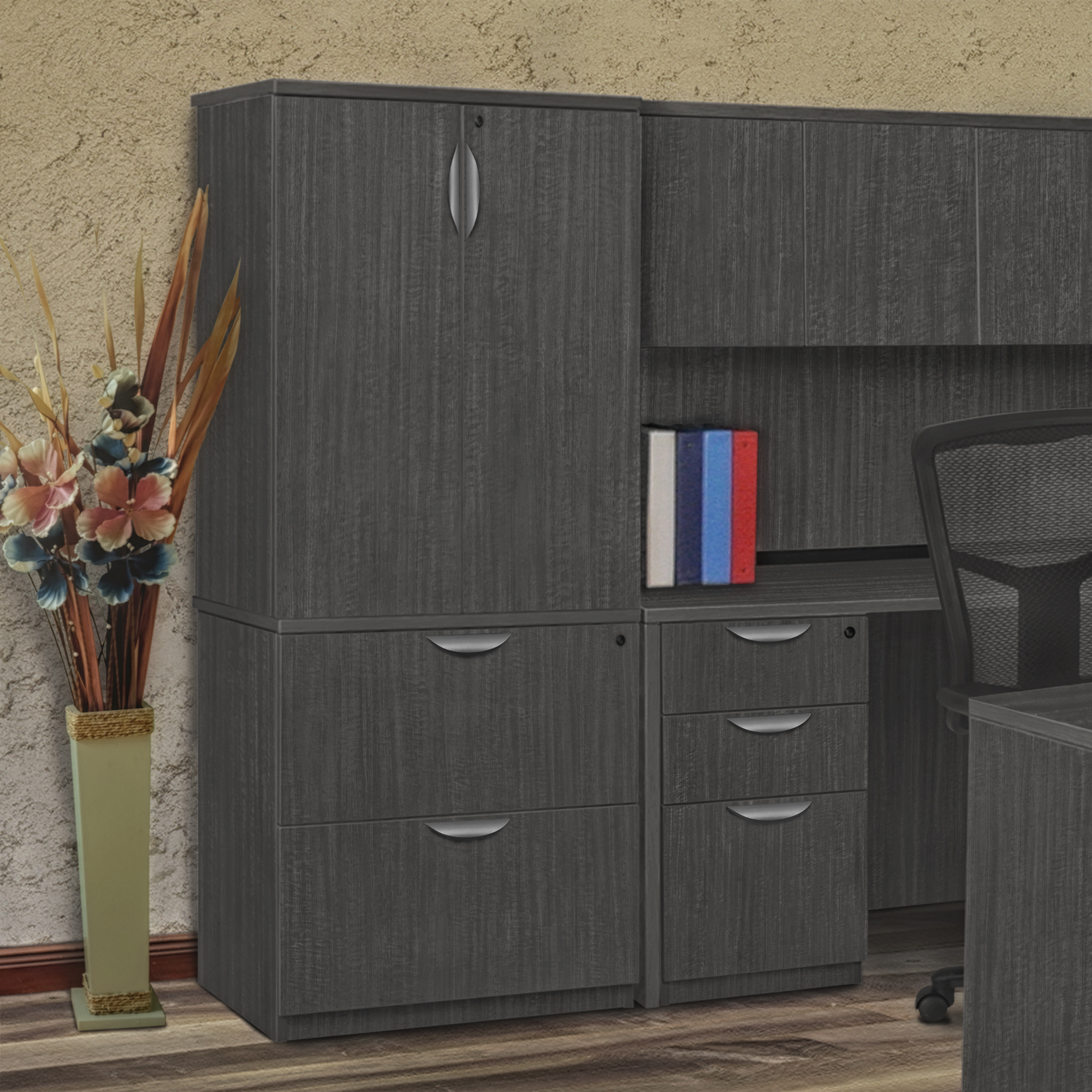 Legacy Lateral File with Stackable Storage Cabinet- Ash Grey - image 2 of 8