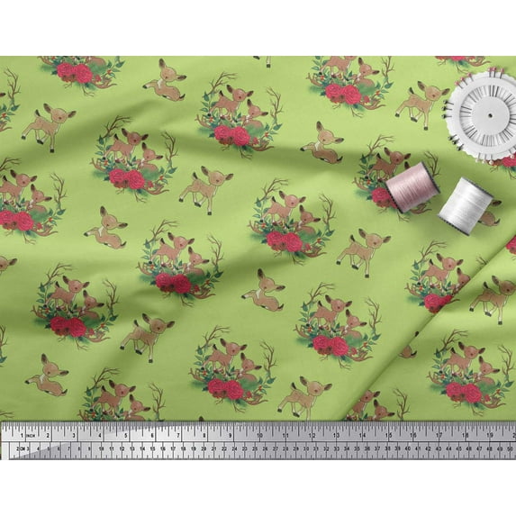 Soimoi Green Velvet Fabric Deer Animal Print Fabric by Yard 58 Inch Wide