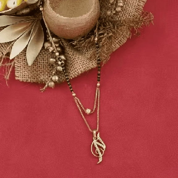 Gold Plated Alphabet Mangalsutra for Women – Letter "N" Pendant with Black Beads Chain