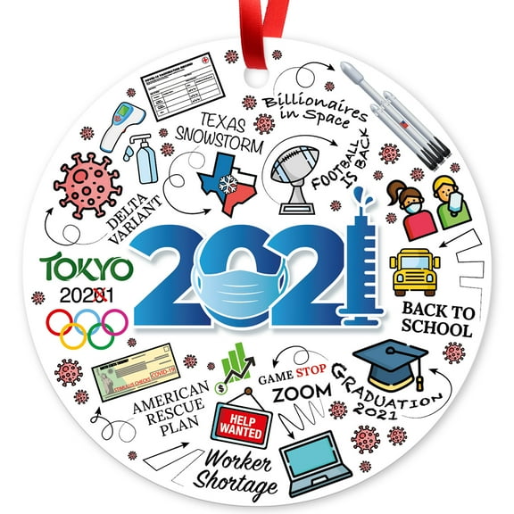 2021 Christmas Ornaments, Large 3.75" Round Metal Ornament,  Christmas Ornaments Ornament Xmas Tree Hanging Decorations Personalized Christmas Tree Ornament Christmas Hanging Pendant, Pouch Included