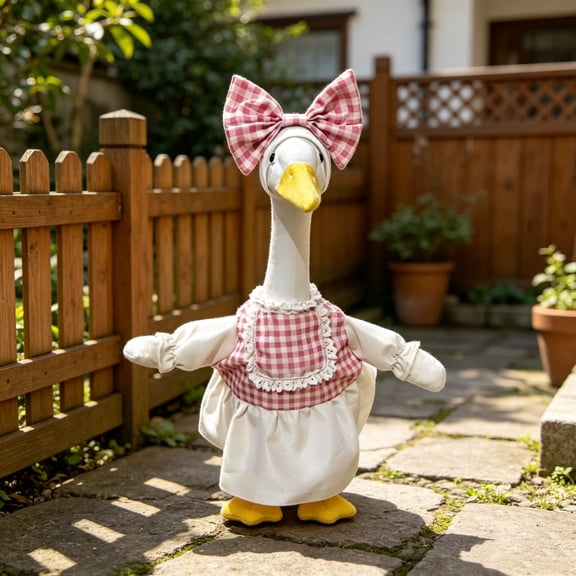 AuroraX Porch Goose Clothes Set Lady Goose Outfit 23" 19" Summer Fall Pattern Lawn Garden Decor Outdoor Yard Goose Decor Pink