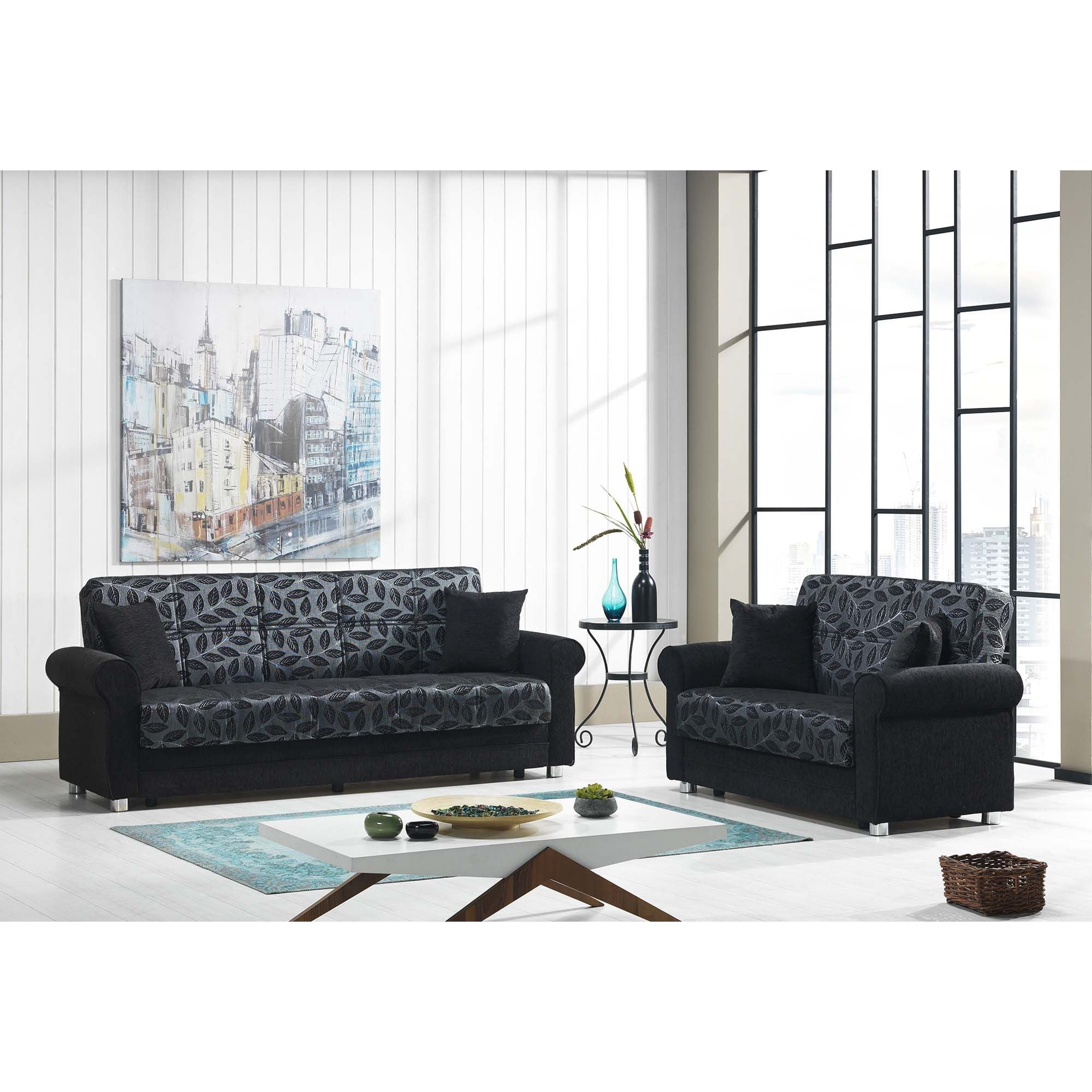 Ottomanson Convertible Sleeper Loveseat with Hidden Storage, Firm Seating, Black