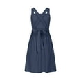 thumbnail image 5 of Up to 30% off Sundresses for Women 2025 Summer Saving, Womens Summer Sexy Strap Pleated Solid Sleeveless And Linen Backless Strapless Dress(Navy,XXL), 5 of 8
