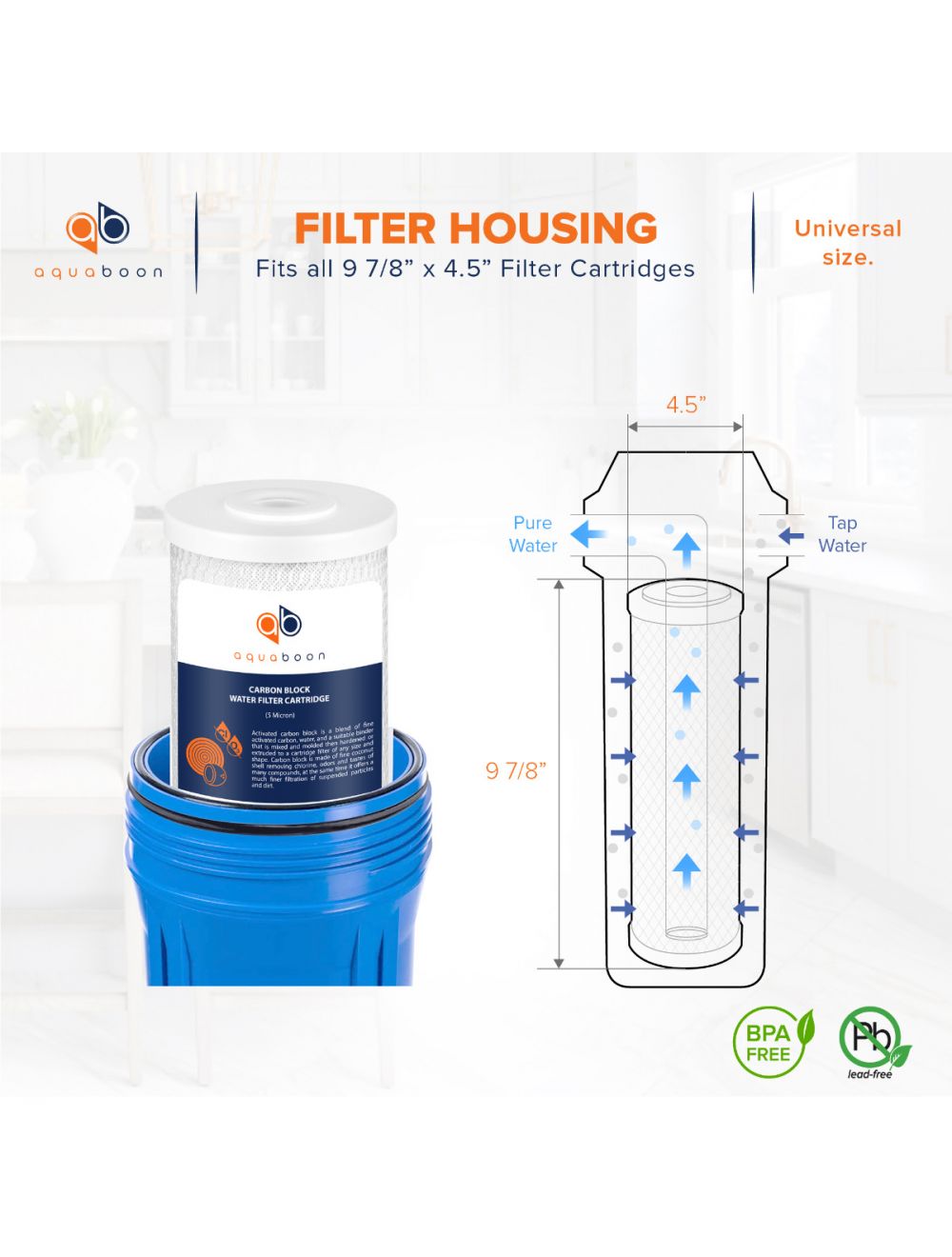 Aquaboon Coconut Shell Water Filter Cartridge | Activated Carbon Block CTO | Universal Whole House 5 Micron 10 inch Cartridge | Compatible with WFHDC8001, CB-BB-10, EPM, EP-BB 4-Pack