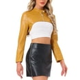 thumbnail image 4 of CHAQUETA CORTA DE CUERO SINTÉTICO CON CUELLO ALTO Y CREMALLERA PARA MUJERES INSPIRADA EN CHIC COLOR AMARILLO, 4 of 6