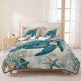 thumbnail image 3 of Queen Quilt Set 90''x96'', Teal Sea Turtle Coastal Lightweight Bedspread Coverlet Set with 2 Pillow Shams, Vintage Summer Beach Nautical Breathable All Season Quilt Bedding for Bedroom/Guest Room, 3 of 9