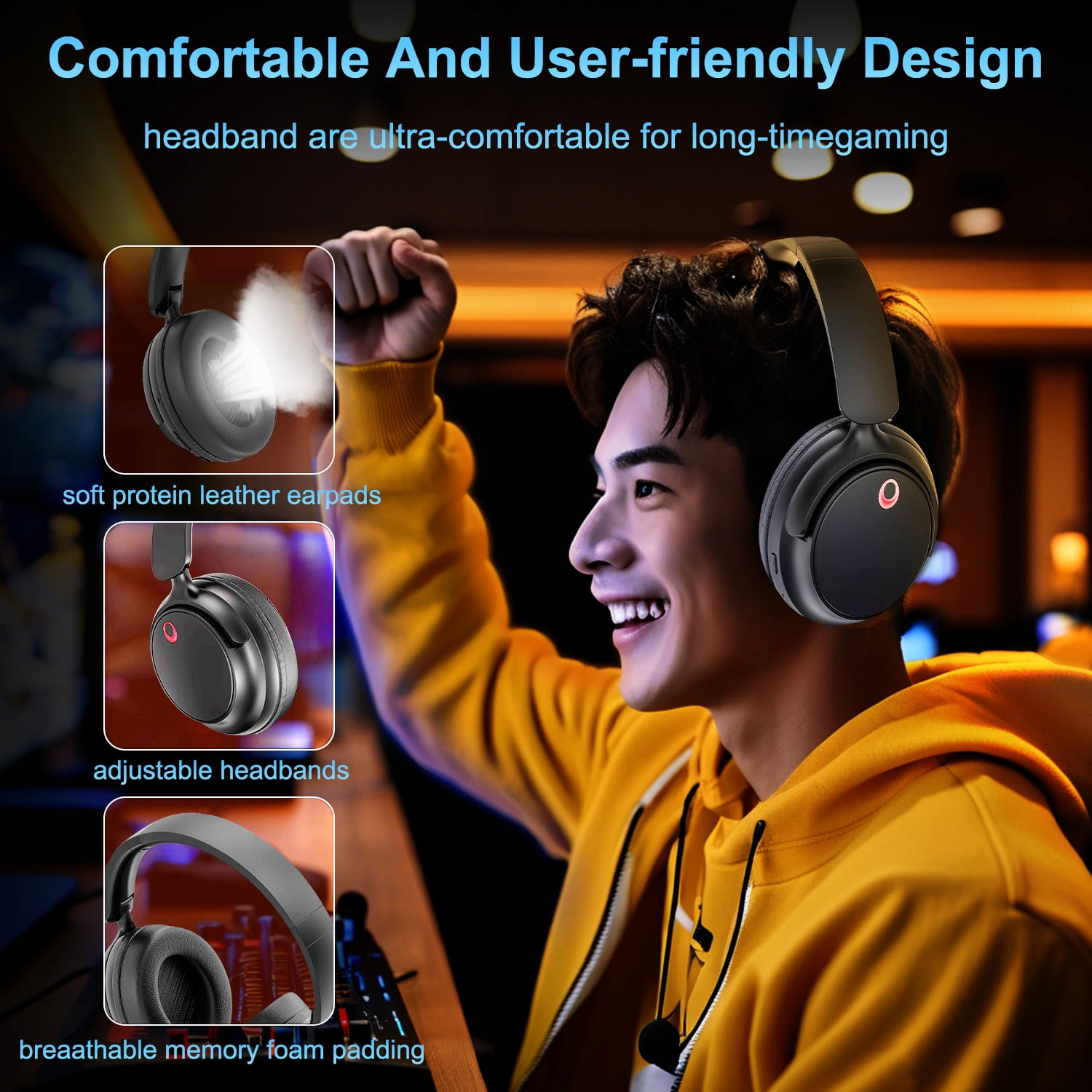Wireless Gaming Headset, Bluetooth/2.4G Gaming Headphones w/Detachable Noise Cancelling Mic,Stereo Bass 7.1 Surround Sound Over Ear Headphones,Type C Wired for Xbox PS4 PS5 Switch,Black,FCC Approved