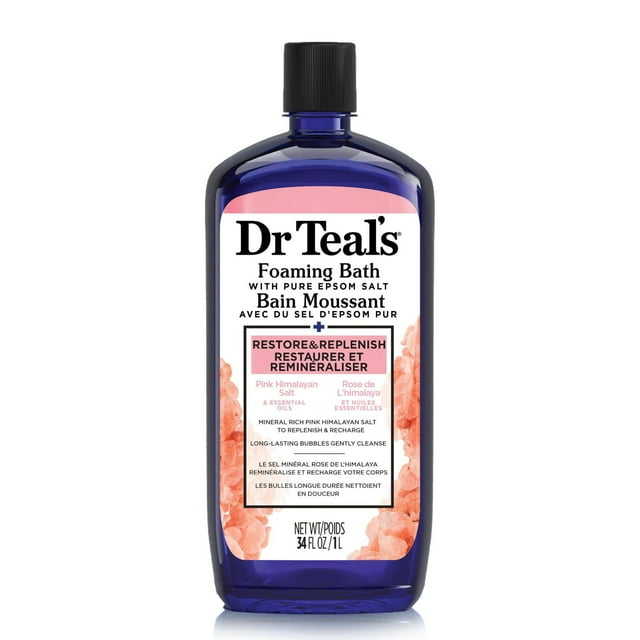 Dr Teal's Foaming Bath with Pure Epsom Salt, Restore & Replenish with Pink Himalayan Salt & Essential Oils, 34 fl oz