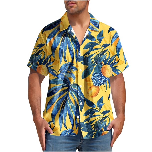 Blusa y camisa de manga corta con cuello vuelto para hombre, blusa informal de moda con botones y manga corta para hombre