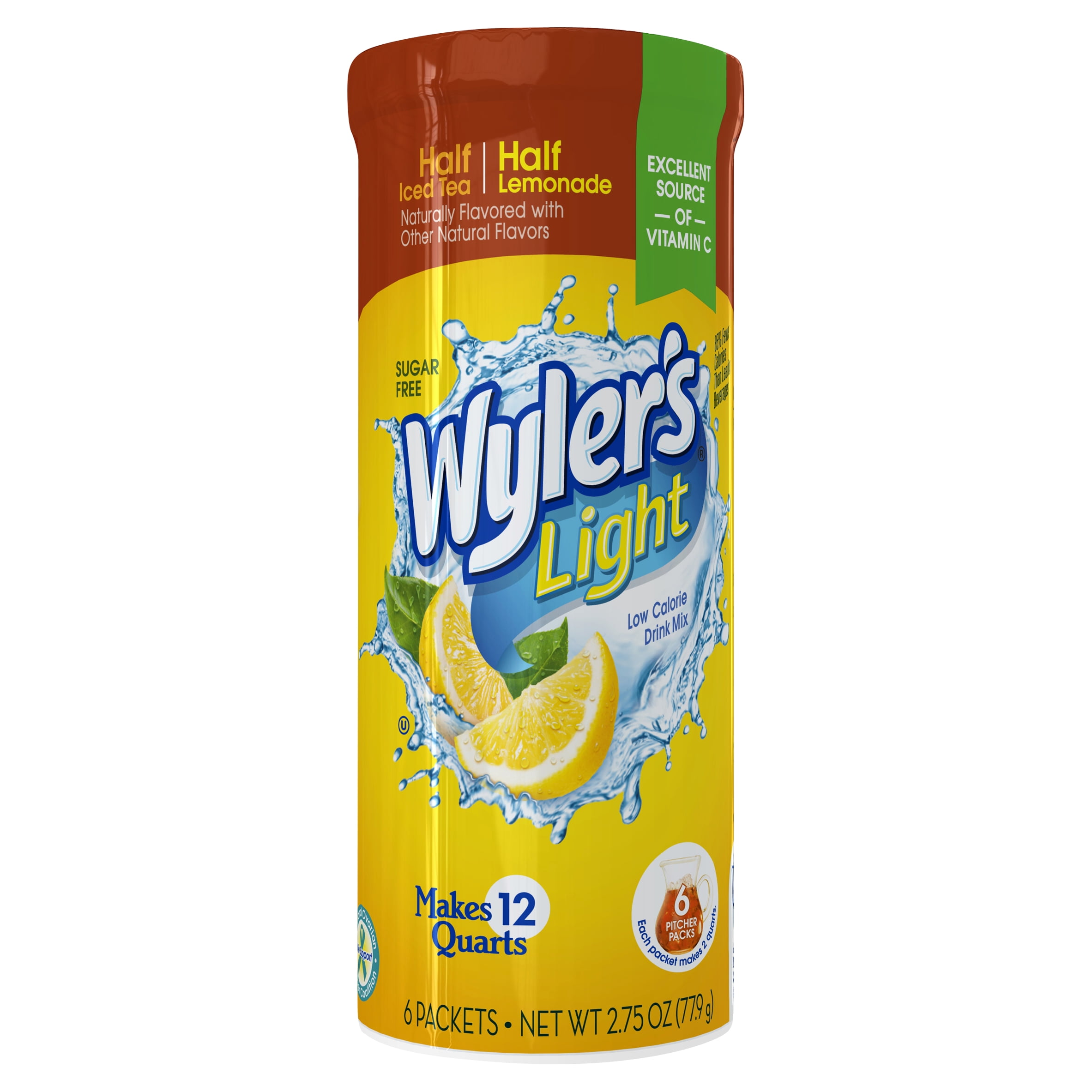 Wyler's Light Half Iced Tea Half Lemonade Low Calorie Drink Mix, 6