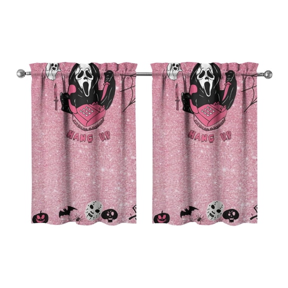 2 Piece Set Halloween Ghostface Kitchen Curtains Small Short Cafe Window Curtains Horror Spooky Rod Pocket Bathroom Tier Window Treatment Drapes 27.5x36inch