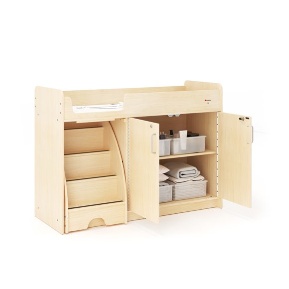 SafeStep Changing Table with Left Stairs - Durable Wood Changing Table for Childcare