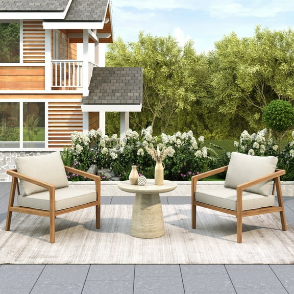 Christopher Knight Home Classic Outdoor Lounge Chairs with Cushions, Solid Wood Frame, Beige, Set of 2