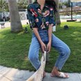 thumbnail image 4 of Camisa de vacaciones Mujer Blusa informal con estampado floral de verano Top de manga corta, Azul Methold AP001495-02B, 4 of 7