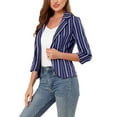 thumbnail image 5 of INSPIRE CHIC Women's Striped Blazer  3/4 Sleeves Casual Open Front Notched Lapel Blazer S Deep Blue, 5 of 9