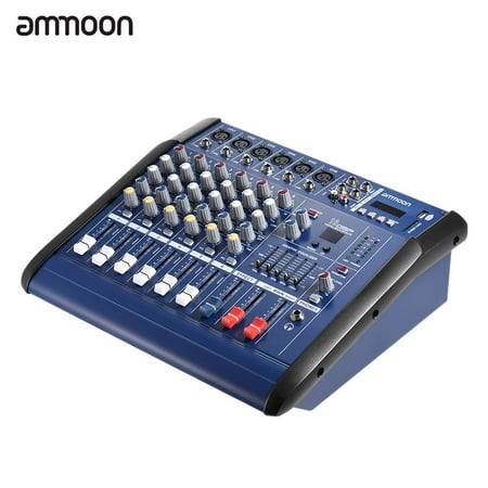 ammoon 6 Channels Digital Mic Line Audio Mixing Console Power Mixer Amplifier with 48V Phantom Power USB/ SD Slot for Recording DJ Stage