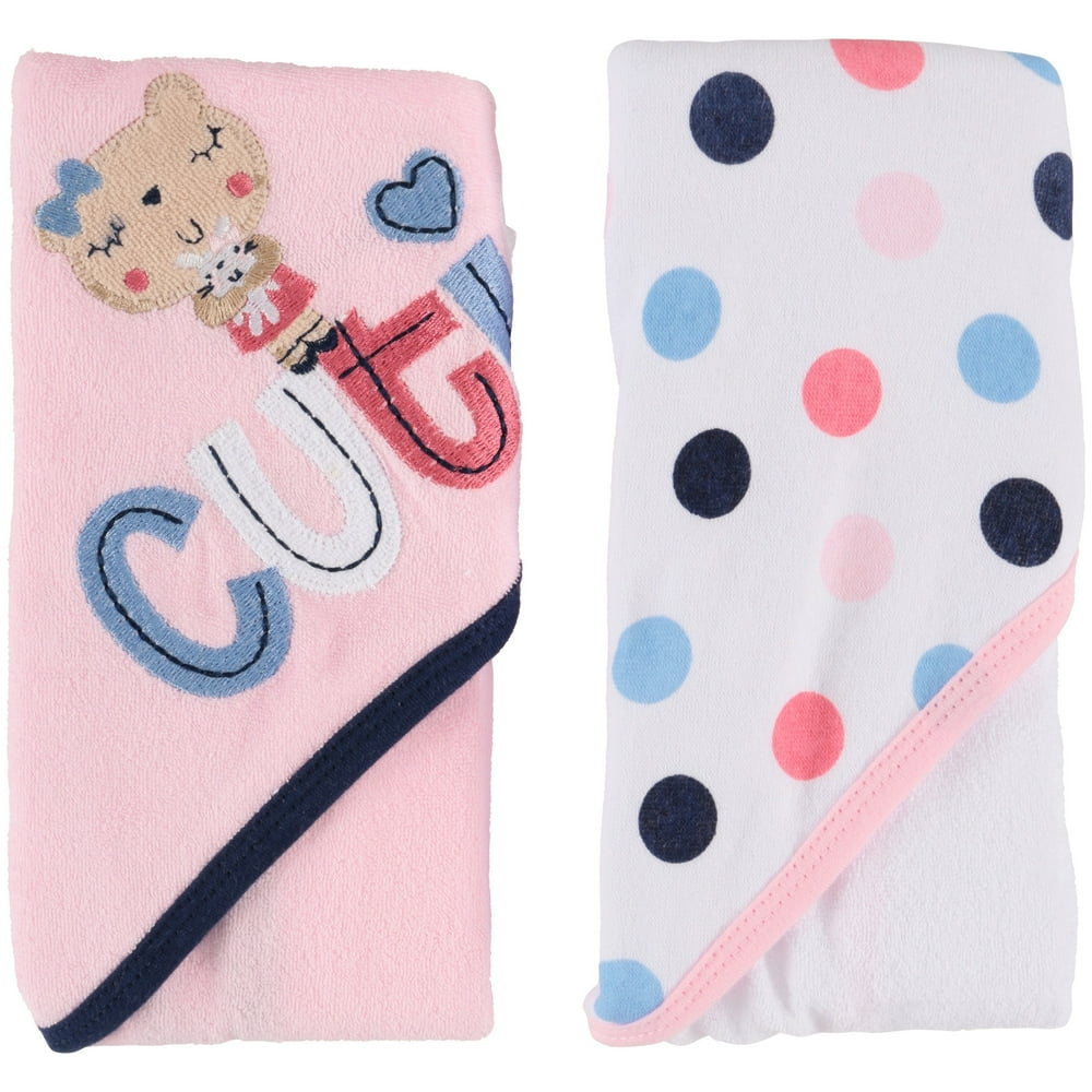 Gerber Newborn Baby Girl Terry Hooded Bath Towel, 2Pack