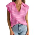 thumbnail image 1 of Pulls d'Été pour Femmes 2025 Col en V Manches Courtes Hauts Sans Manches Vêtements Gilet Rose Rouge P, 1 of 6
