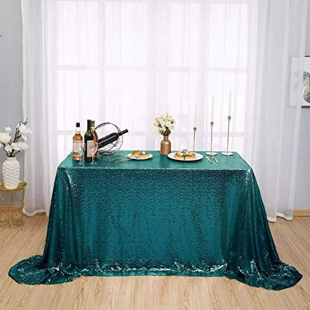Kirsooku Teal Sequin Tablecloth Glitter Sparkly Iridescent Shimmer for Rectangle Table Cloth 48 X 72 Table Covers Decorations for Birthday Party Supplies Event Wedding Table Skirt Decor
