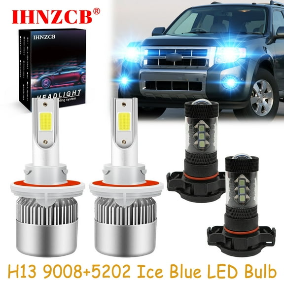 IHNZCB for Ford Escape 2008-2012 LED Headlights Bulb High Low Beam Fog Light,H13 9008 5202,Ice Blue,C6,Y02