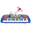 Happy Face 37 Keys Electric Organ Childrens Kids Battery Operated Toy Piano Keyboard Instrument w/ Microphone (Blue)