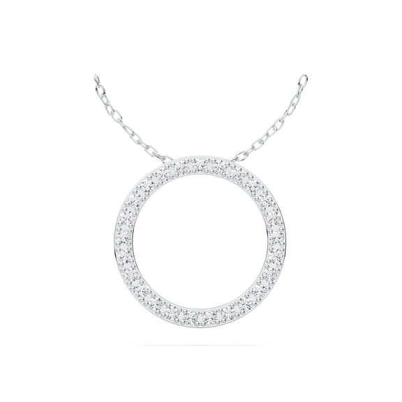 KEEVA JEWELS 0.50 Carat E-F/VVS-VS Round Moissanite Open Circle Pendant With 18 Inches Chain for Women, Made in White Gold Plated Silver.