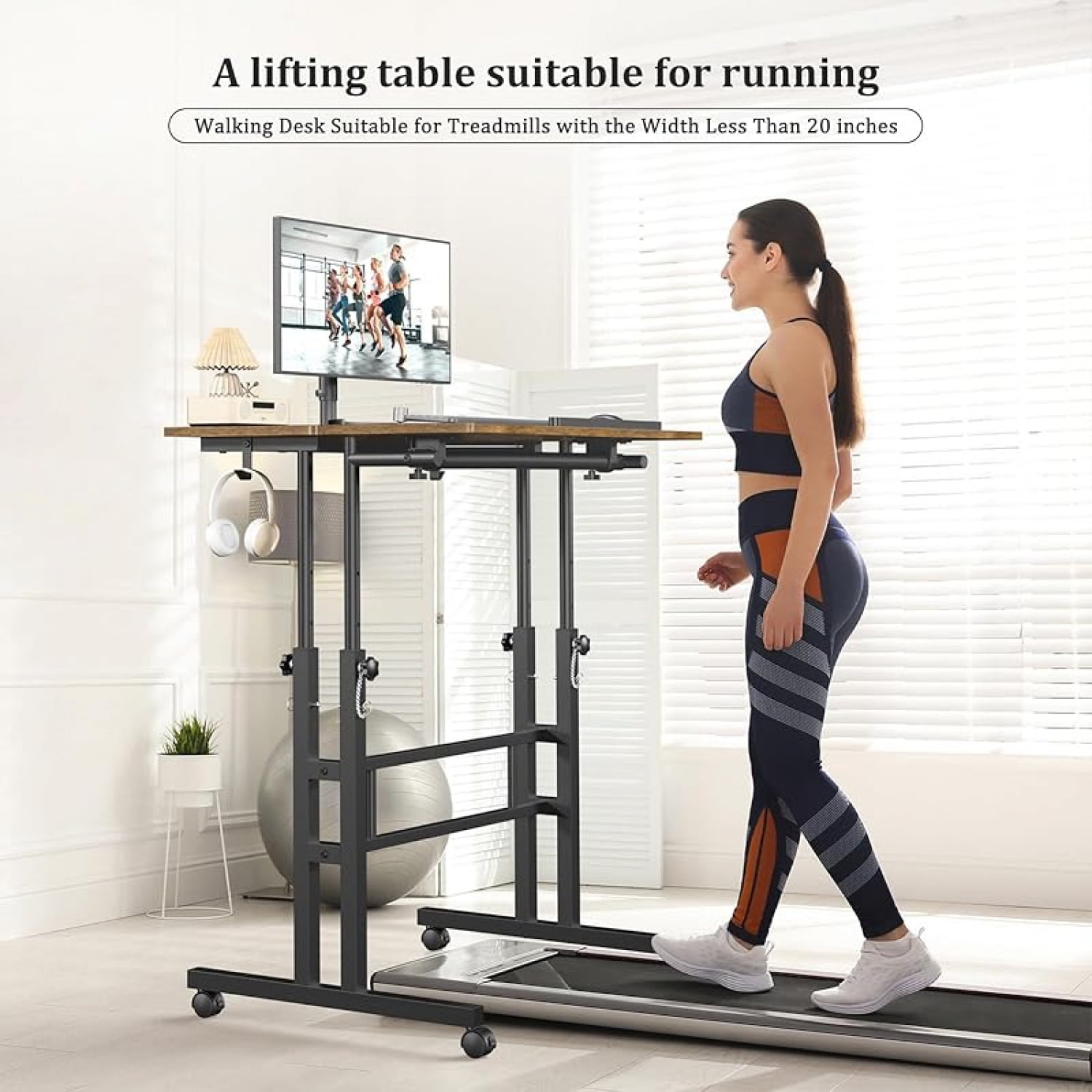 Small Standing Desk with Wheels, Stand Up Desk, Mobile Desk, Portable Standing Desk on Wheels, Standing Desk for Walking Pad, Rolling Desk Adjustable Height, Rolling Computer Desk, Tall Desk on Wheels