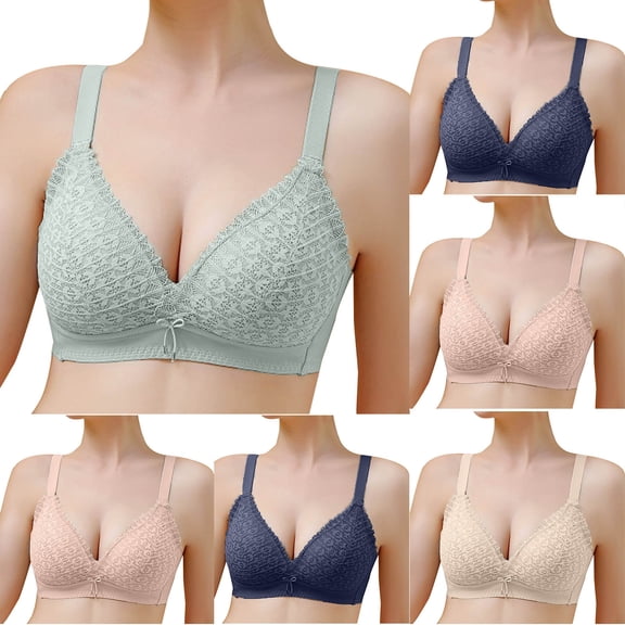 Swuxness Women's Comfortable Wireless Push Up Bras Solid Color Lace Side Soft Breathable No Underwire