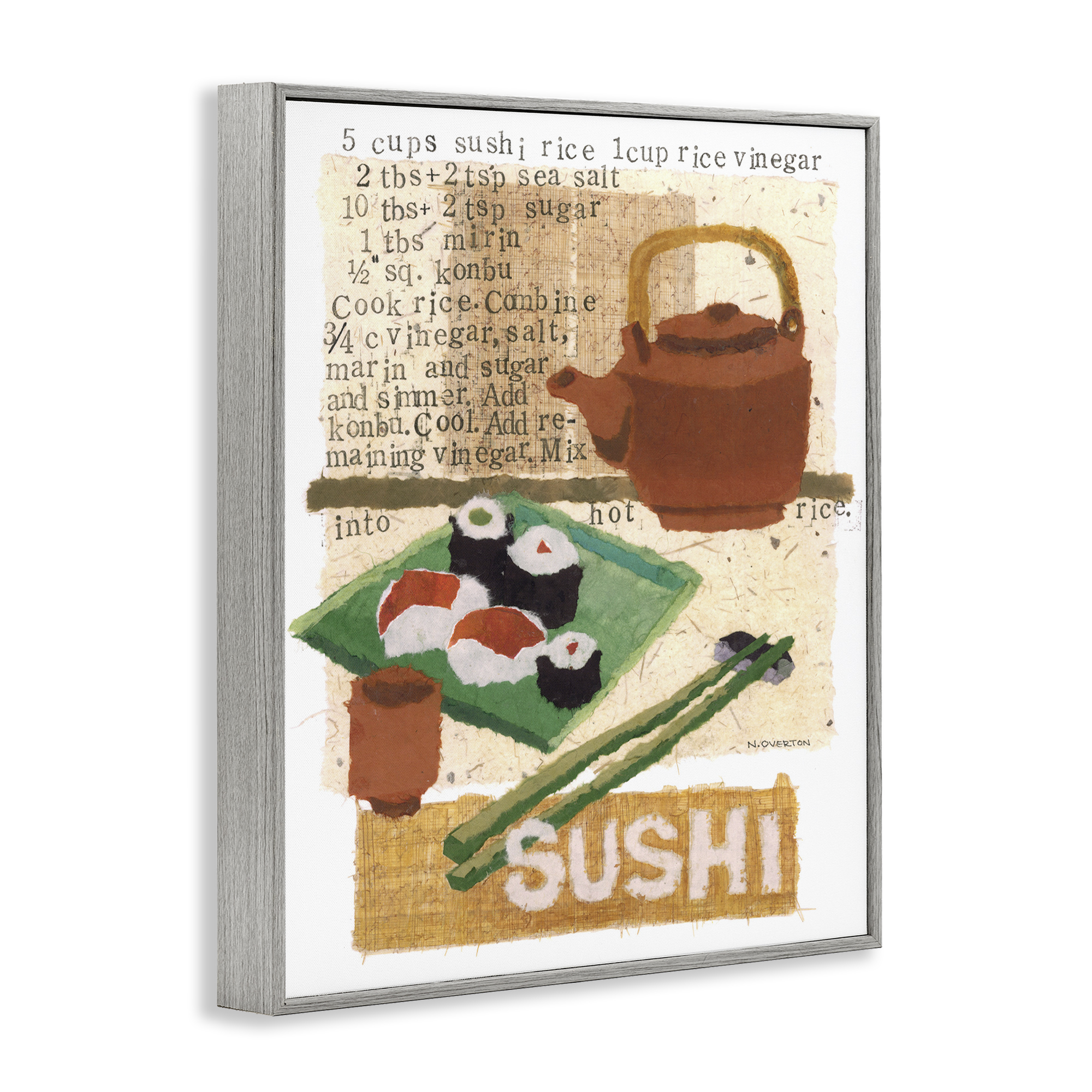 Stupell Industries Traditional Sushi Recipe Food & Beverage Painting Gray Framed Art Print Wall Art, 24 x 30