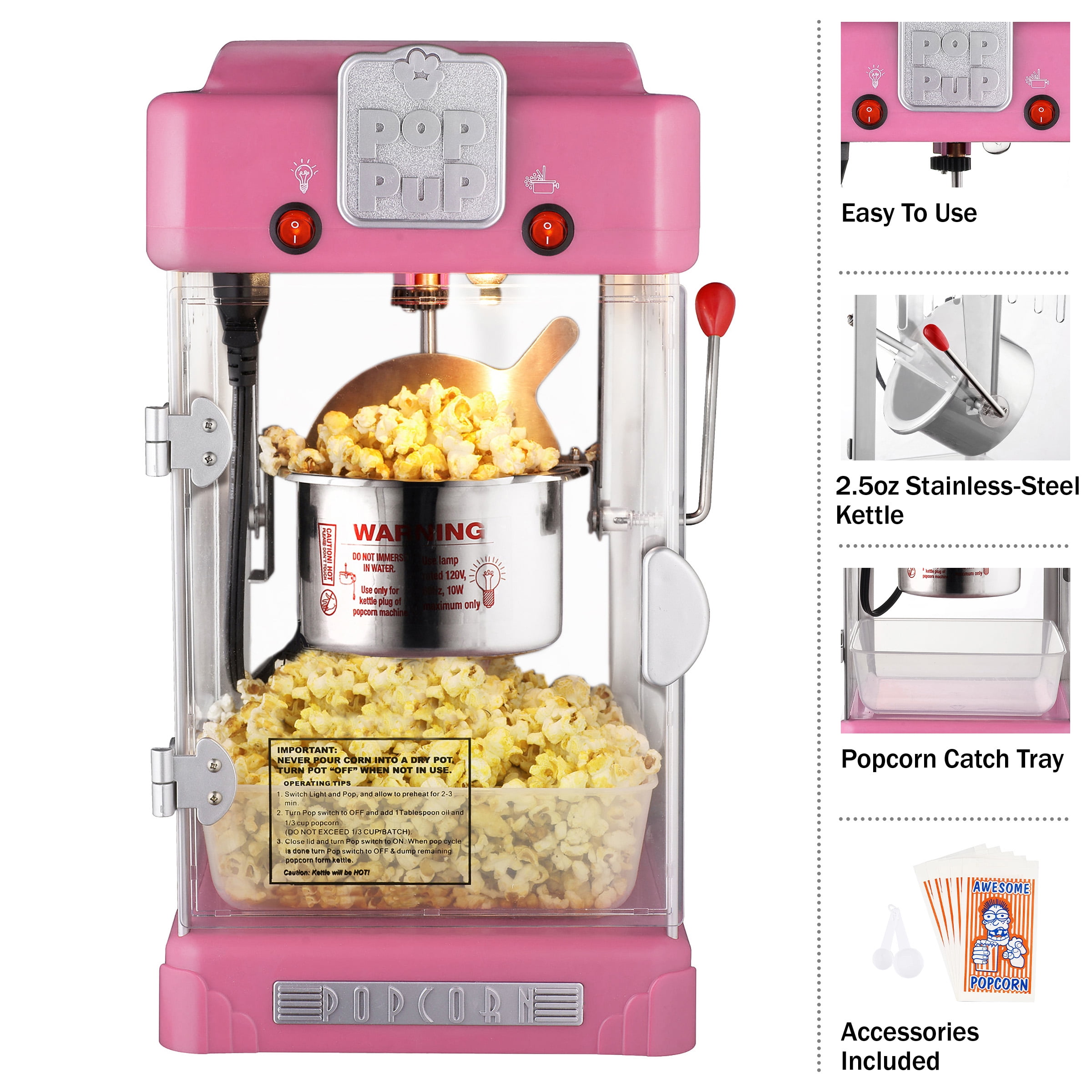 Great Northern Popcorn Pop Pup 2.5oz Countertop Popcorn Machine, Pink