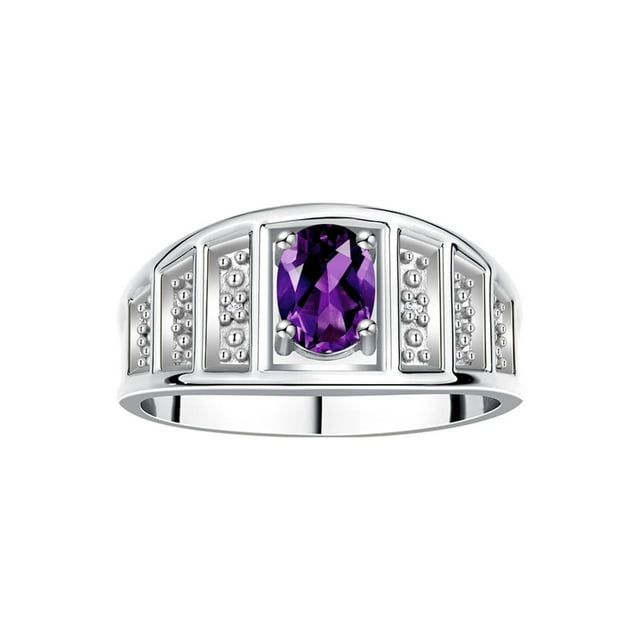 RYLOS Rings for Women 14K White Gold Ring Classic Style 7X5MM Oval Gemstone & Diamond Ring February Amethyst Jewelry Size 9