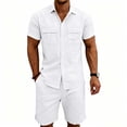thumbnail image 7 of hotojiny Mens Work Outfits Lightweight Short Sleeve Button down Cargo Shirt and Bermuda Shorts Set 2 PCS Tracksuit(White,X-Large), 7 of 7