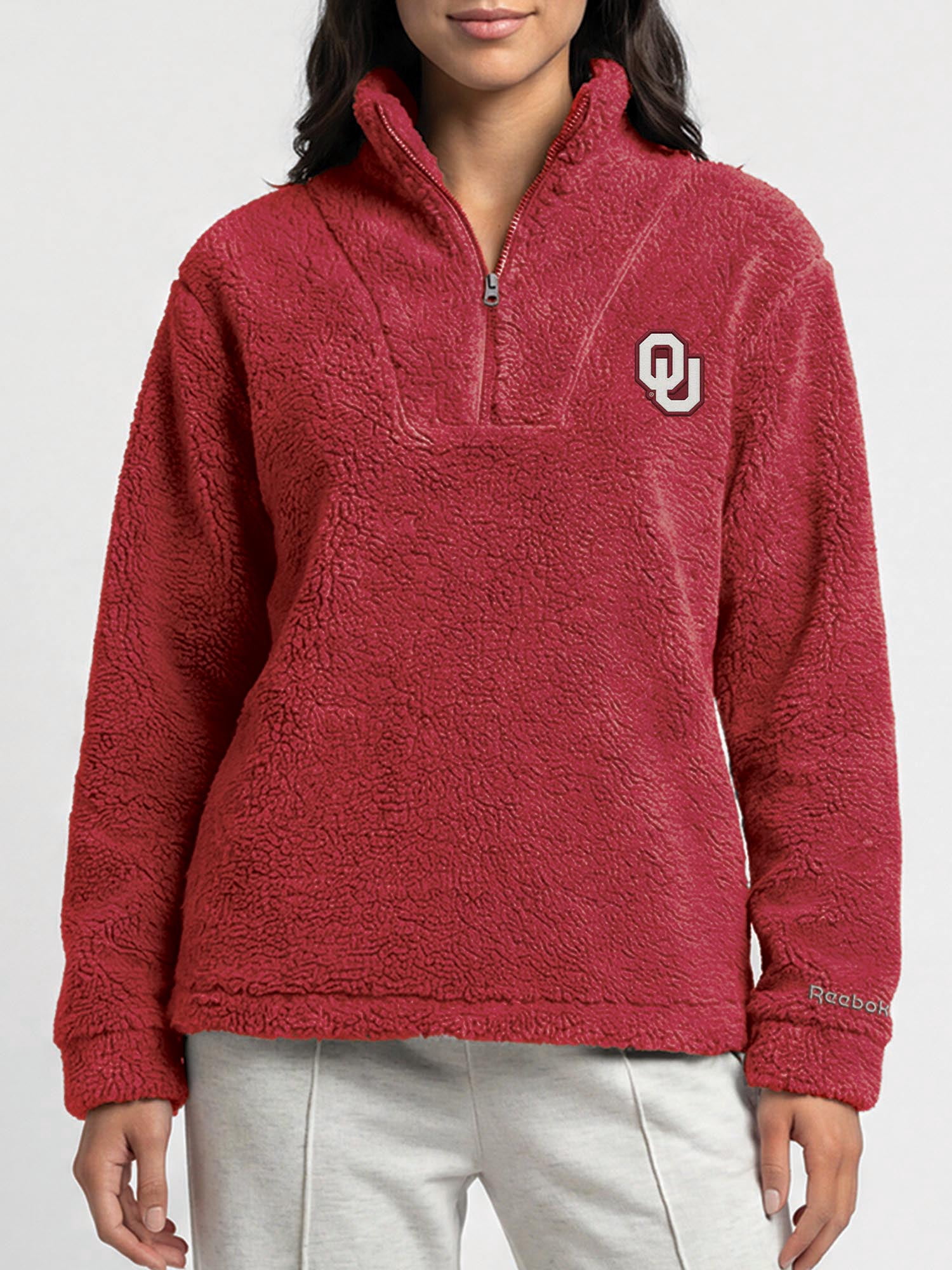 Oklahoma Sooners Reebok Womens Relaxed Fit Qtr Zip Sherpa Pullover