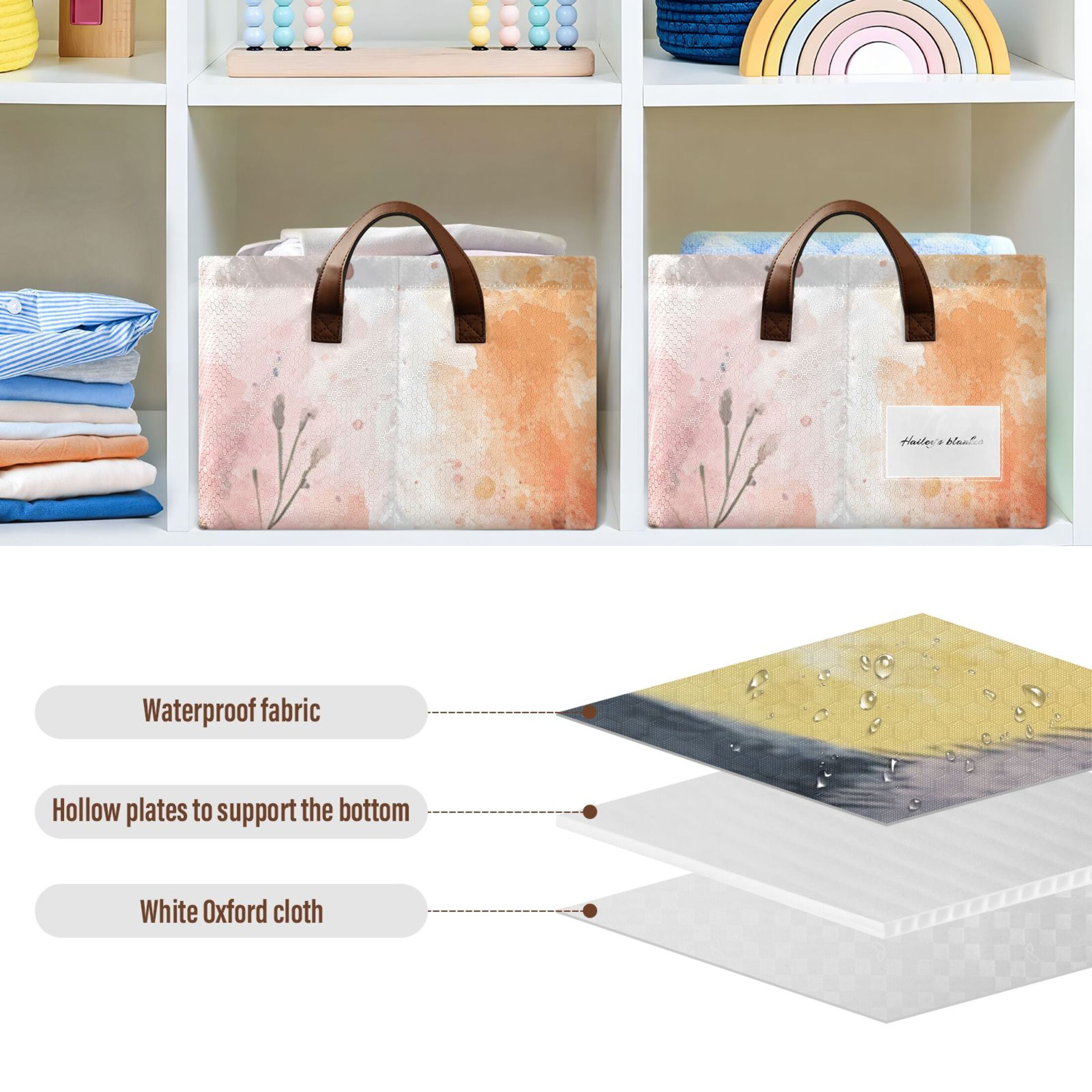 Easter Eggs Bunnies Leaves Storage Bins with Handles Foldable Storage Baskets for Shelves Organizer Cloth Baskets