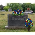 thumbnail image 2 of Sympathy Silks Artificial Cemetery Flowers-Blue Mum and Red Rose Bouquet & Saddle, 2 of 6