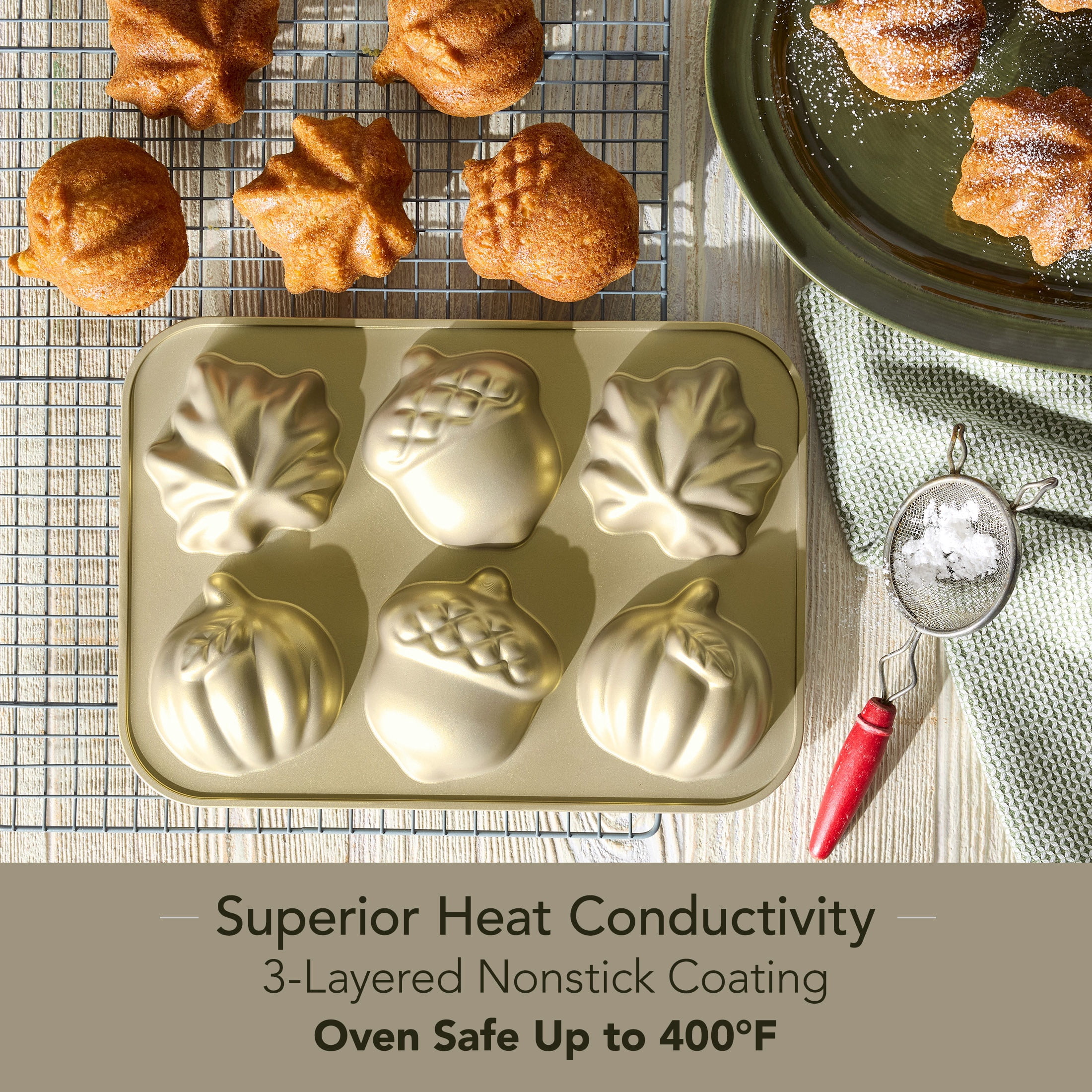 Better Homes & Gardens 12 in x 8 in Nonstick Cast Aluminum Fall Cakelet Pan with 6 Fall-Shaped Molds