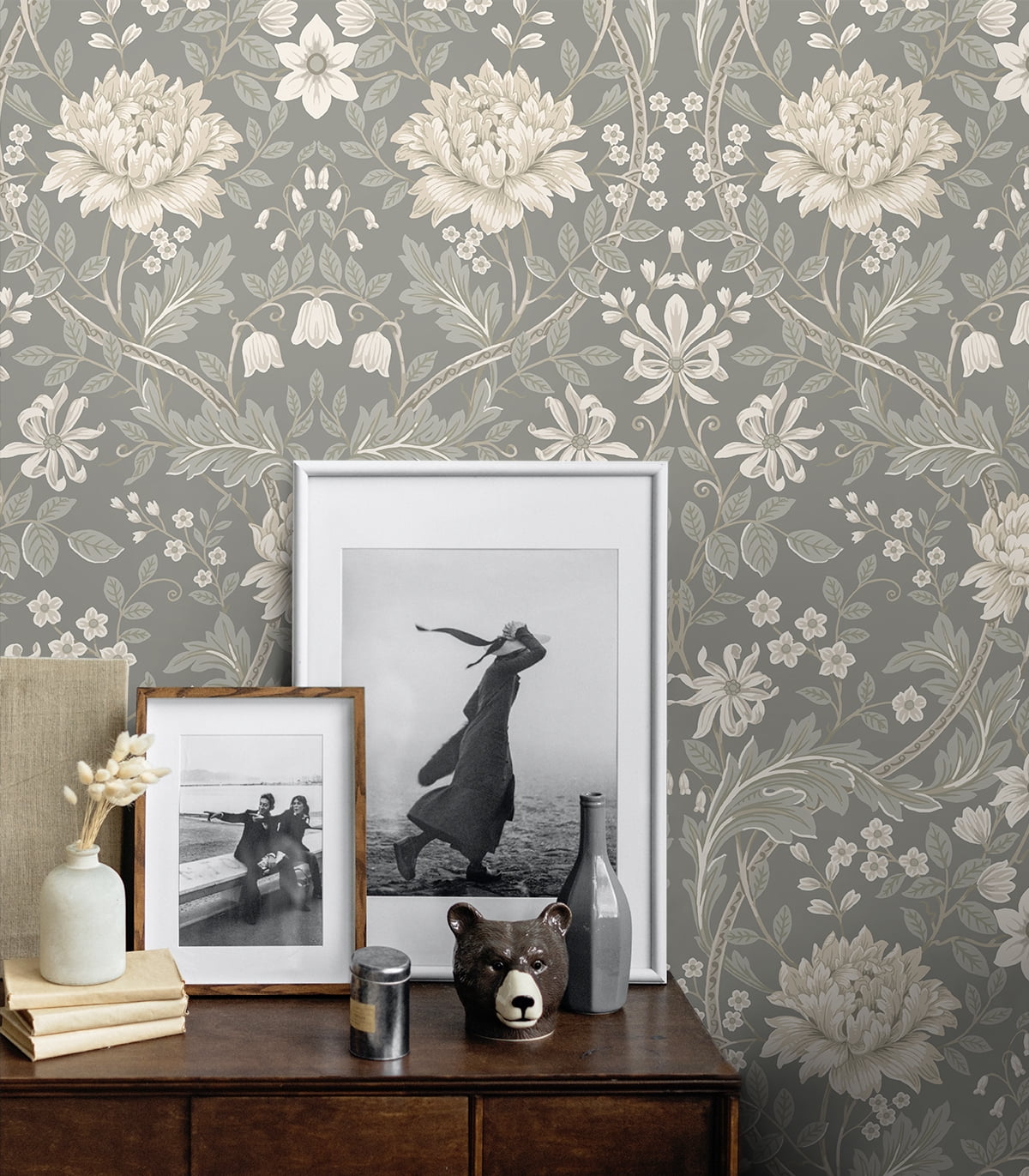 NextWall  Honeysuckle Trail Peel and Stick Wallpaper 20.9 in. W x 18 ft. L - Daydream Grey