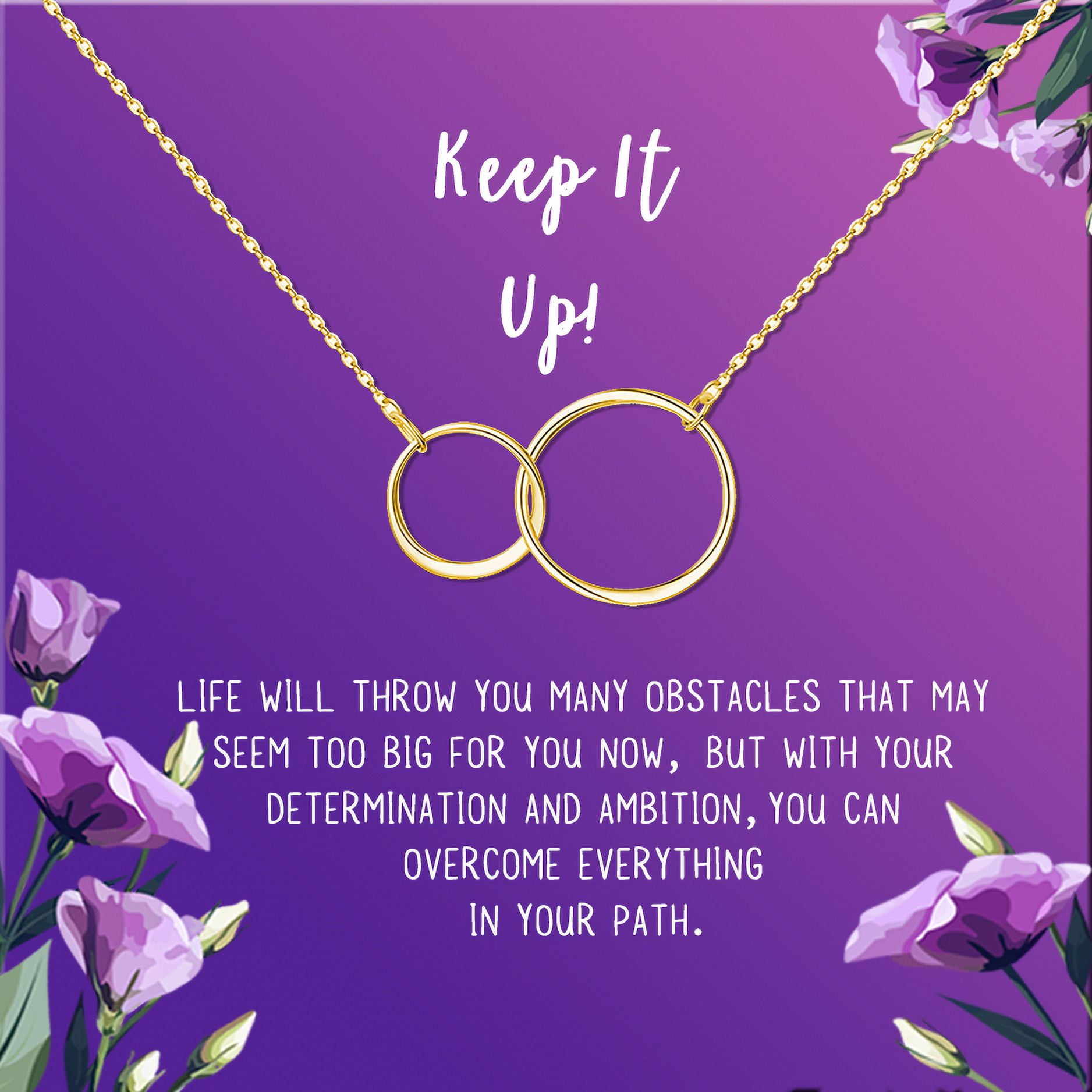 Anavia Keep It Up Card Gift Jewelry, Inspirational Card Necklace, Cheer up Gift, Encouragement Gift for Friend-[Gold Infinity Double Ring,Royal Purple Gift Card]